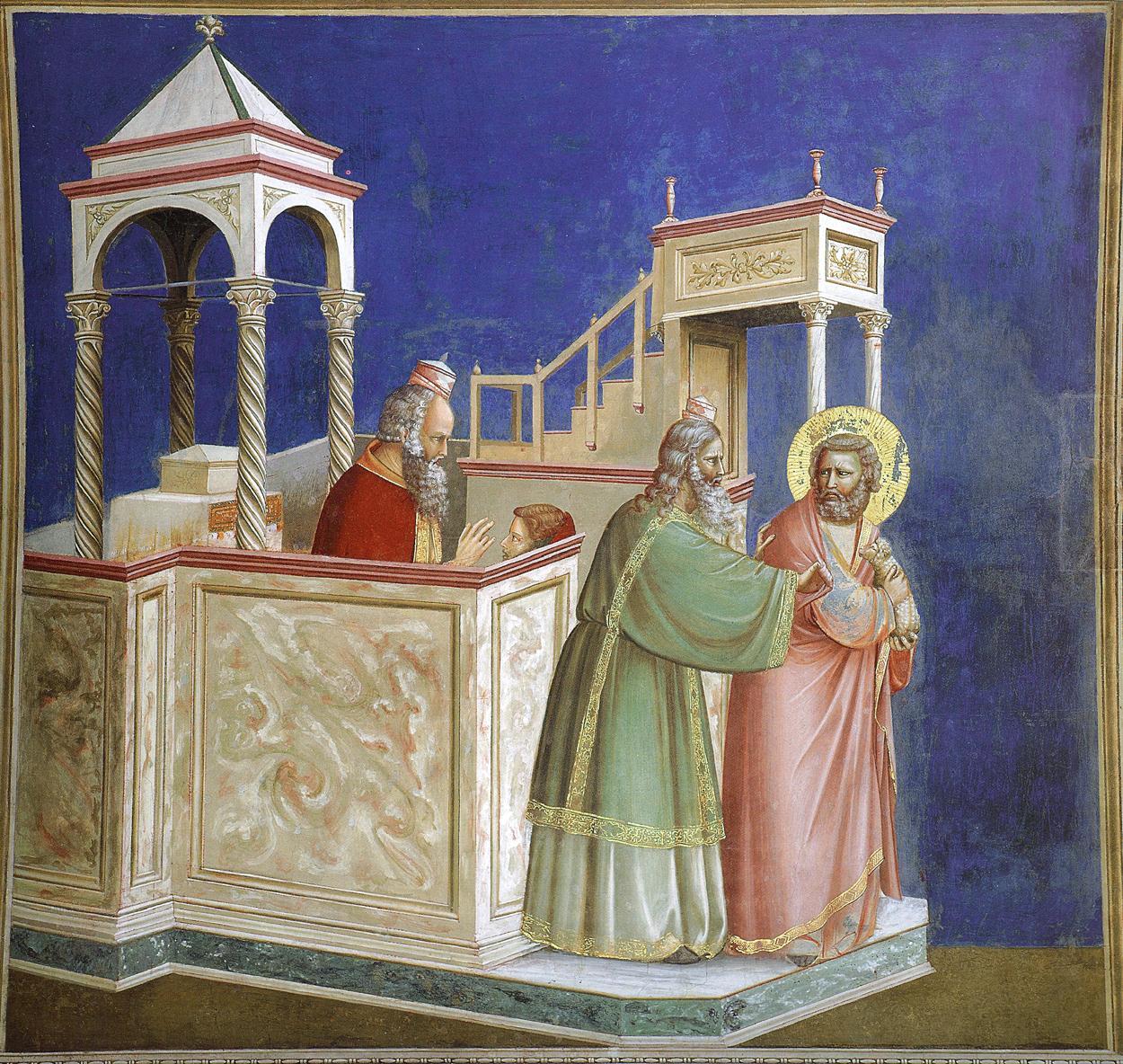 Giotto di Bondone, Die Vertreibung Joachims aus dem Tempel, 1303 – 1305, Padua, Cappella degli Scrovegni.